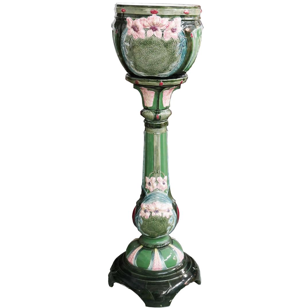 Majolica Glazed Jardiniere & Pedestal (1 of 5)