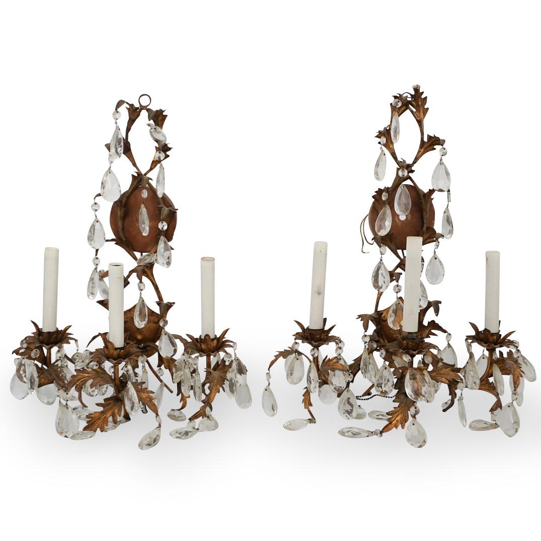 Pair of Gilt Metal and Crystal Sconces (1 of 5)