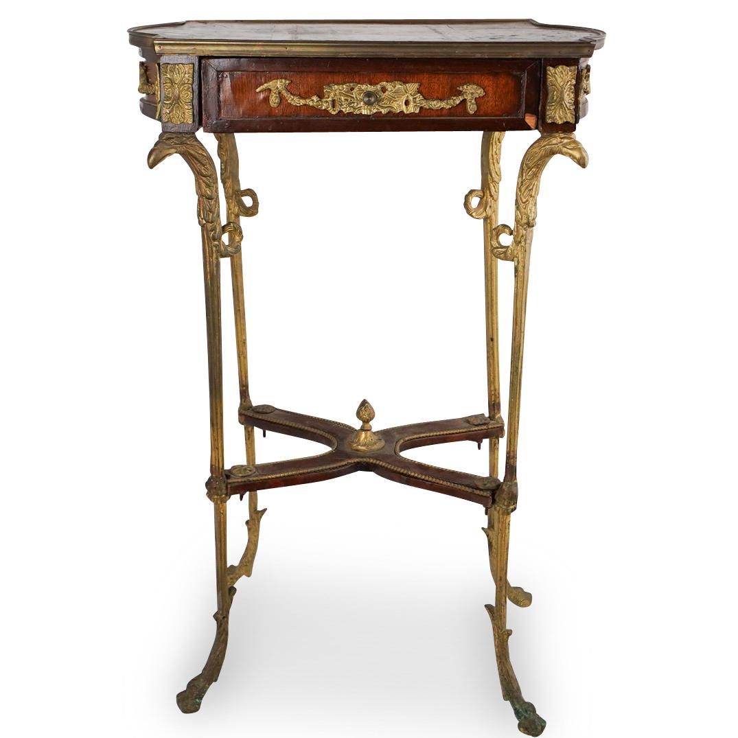 Antique Inlaid Wood & Bronze Side Table (1 of 7)