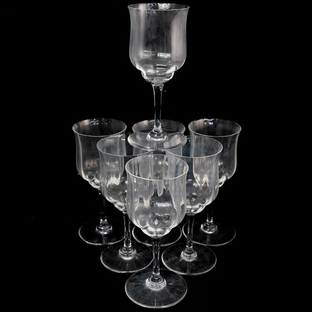 (7 Pc) Baccarat Crystal Wine Glasses: DESCRIPTION: A 7-piece set of Baccarat crystal wine glasses, marked along the underside with Baccarat stamp. CIRCA: 20th Cent. ORIGIN: France DIMENSIONS: H: 6" W: 2.5"ÃƒÆ’Ã¢€Å¡Ã‚ COND