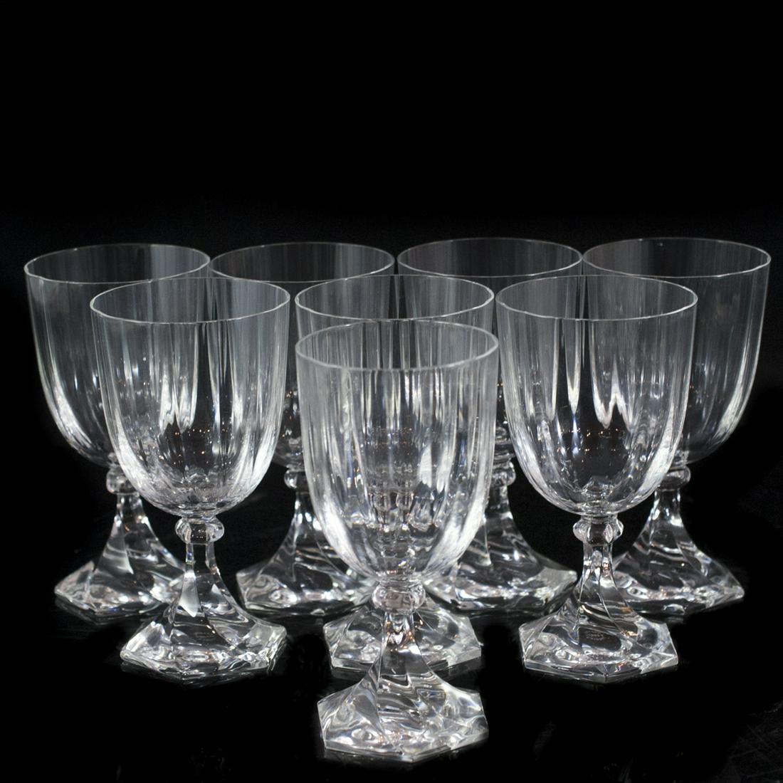 (8 Pc) Sevres Crystal Wine Glasses: DESCRIPTION: Set of Eight Sevres crystal wine glasses. Comprises of a swirling hexagonal base with ridged exterior along the body. Marked: "Cristal Sevres France" CIRCA:20th Ct. ORIGIN:France DIMENSIO