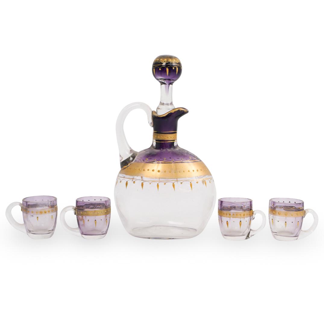 (5 Pc) Antique Bohemian Glass Cordial Set (1 of 3)