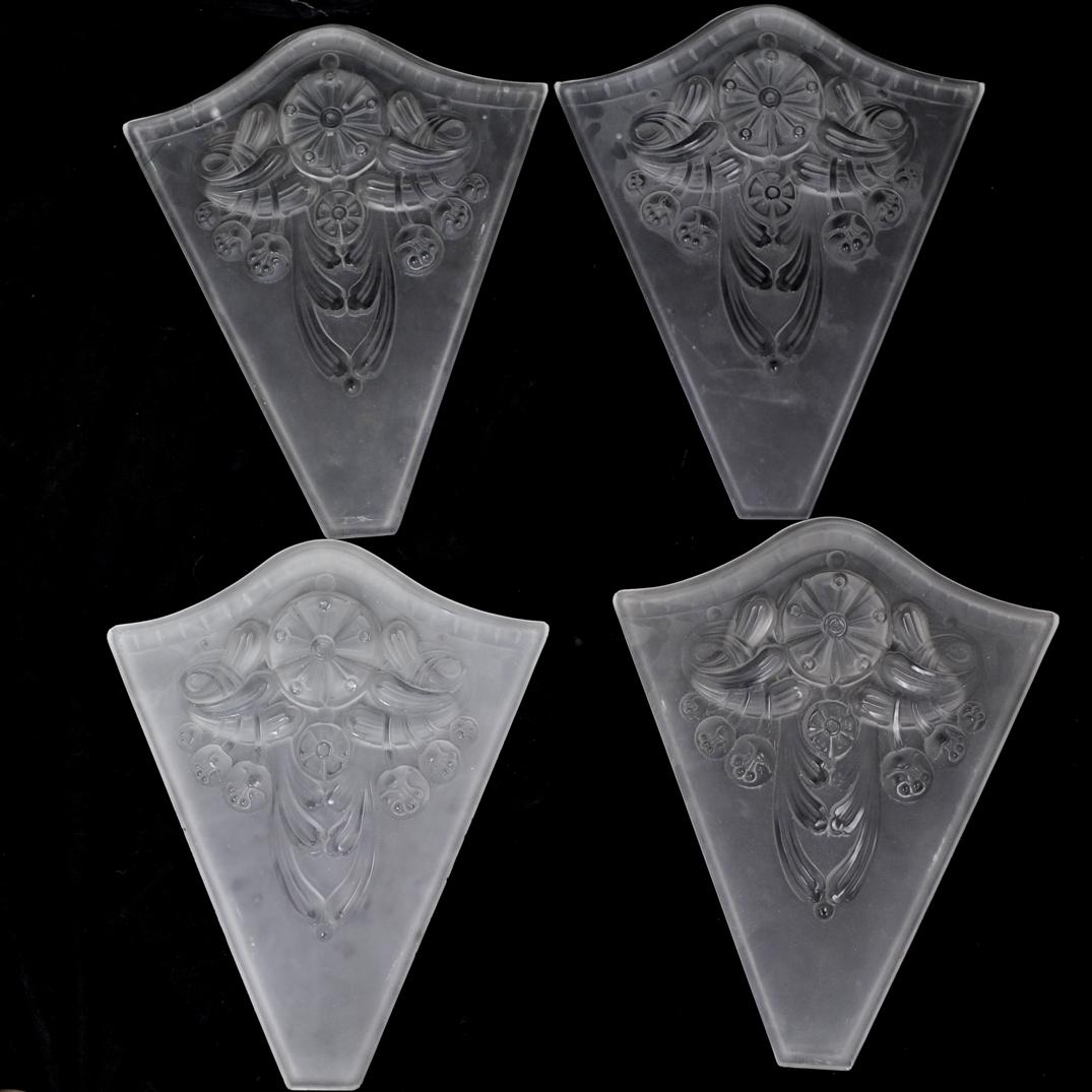 (4 Pc) Art Deco Frosted Glass Sconce Panels (1 of 2)