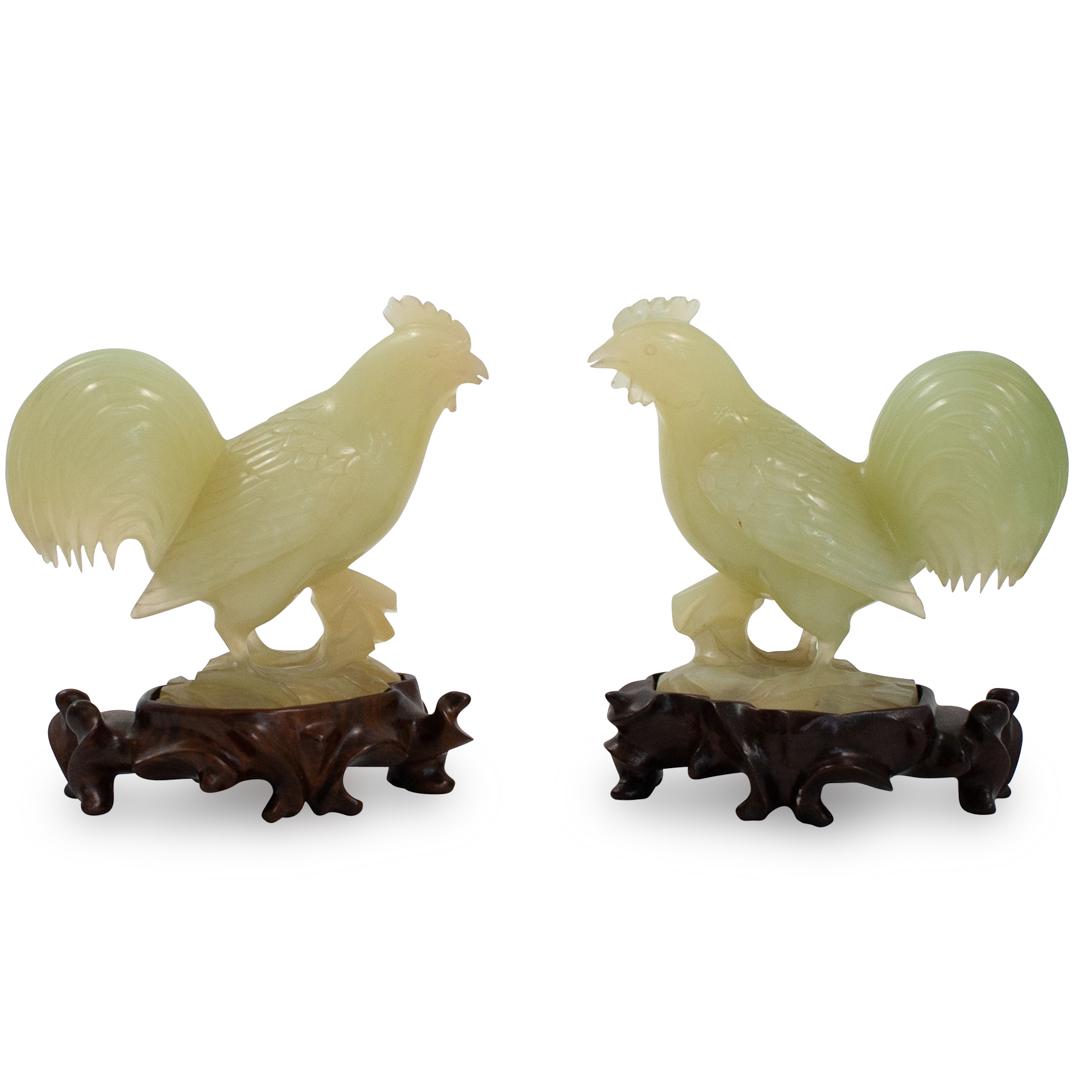 Pair of Chinese Carved Jade Roosters (1 of 4)