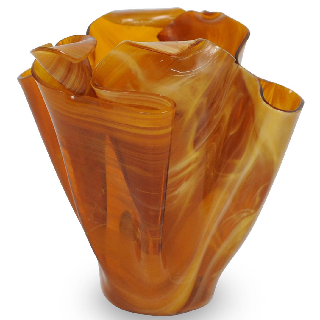 Sydenstricker Glass Vase: DESCRIPTION: A Sydenstricker Glass Handkerchief Vase. Etched on the underside. CIRCA: 20th Century ORIGIN: USA DIMENSIONS: H. 7" x W. 7" CONDITION: Great condition. See lot description for details on 