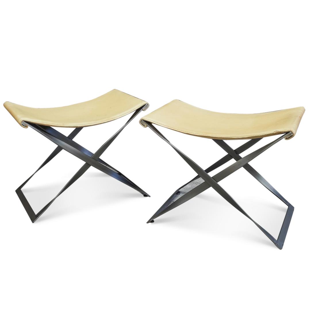 Pair Of Italian Leather and Metal Stool Chairs (1 of 5)