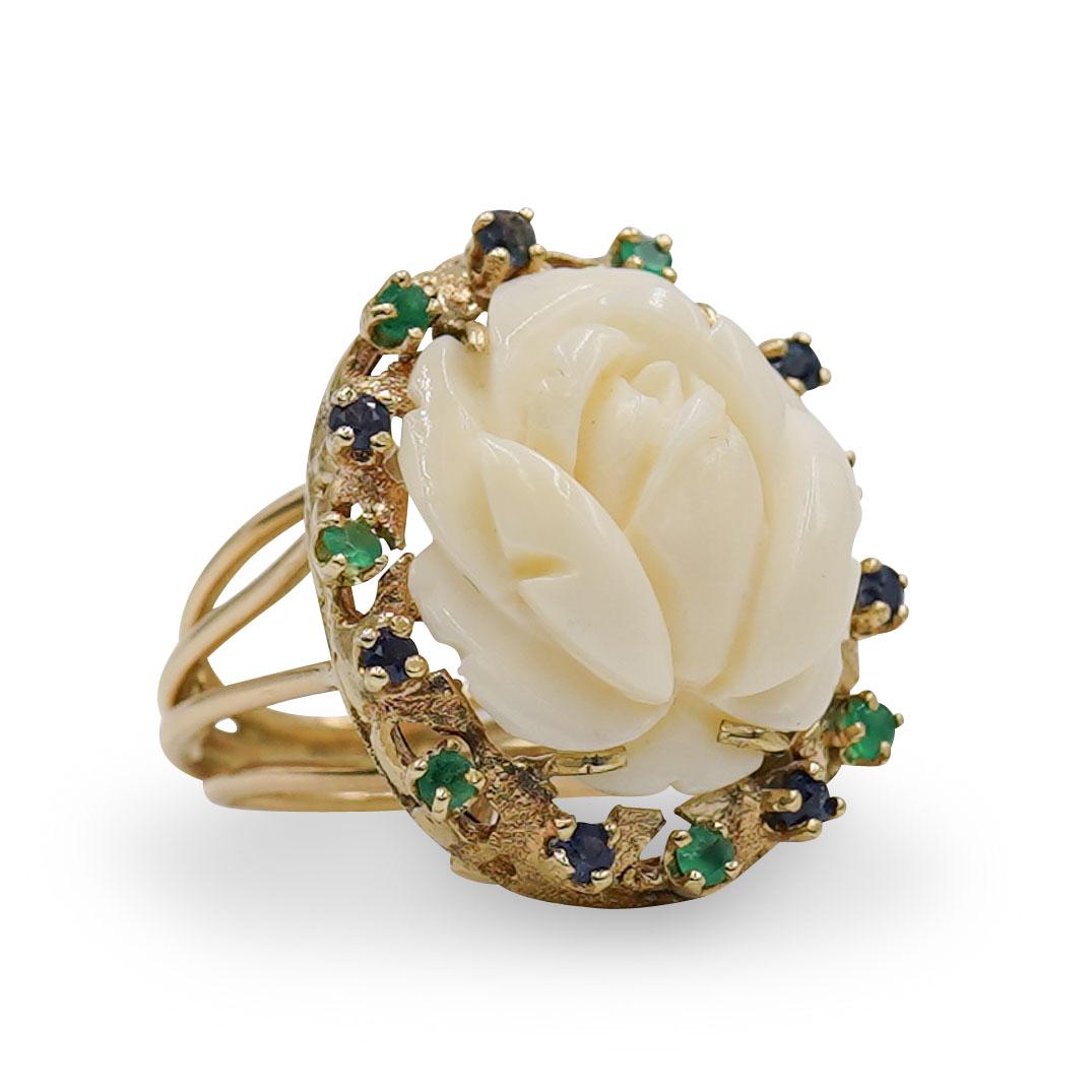 14k Gold, Angel Skin Coral and Precious Stone Ring (1 of 5)