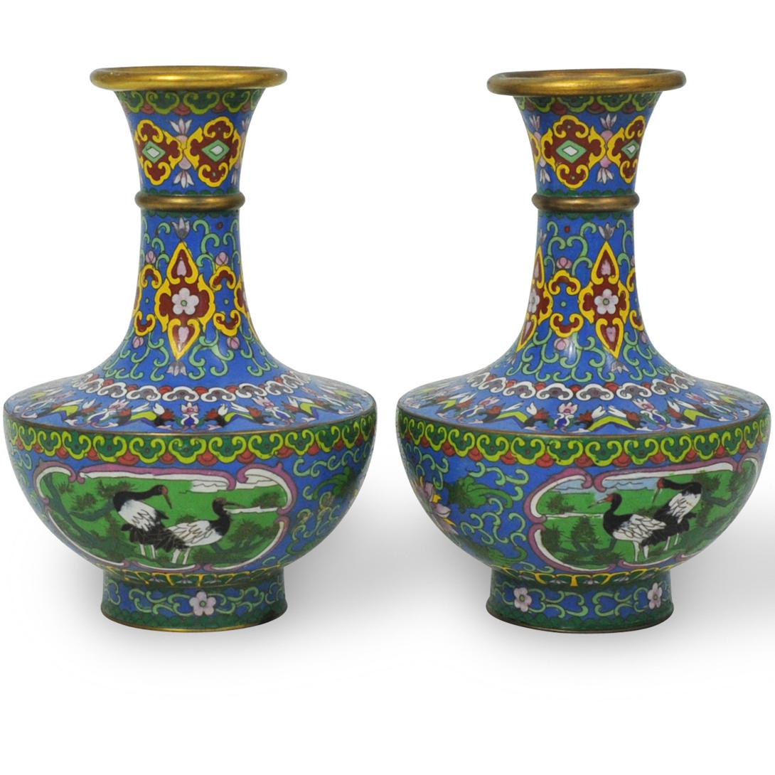 Pair of Chinese Cloisonne Enamel VasesÃ‚ (1 of 7)