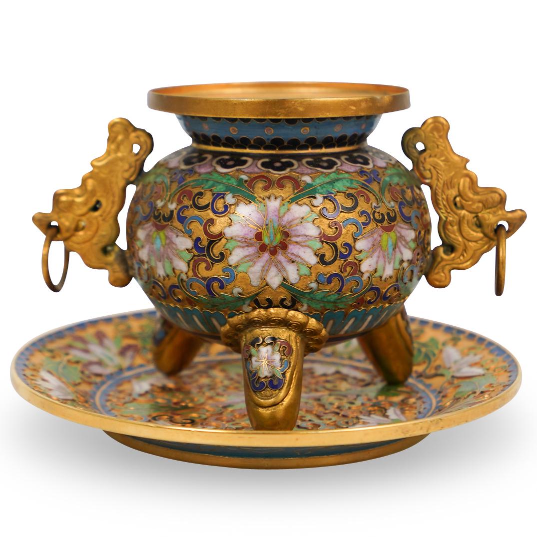 Chinese Cloisonne Censer & Dish (1 of 4)