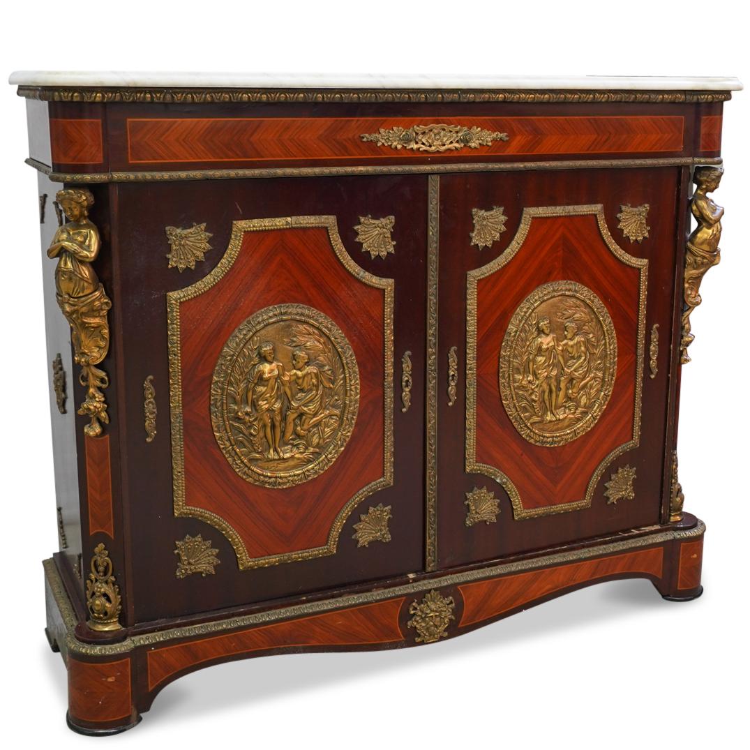 Marble Top Gilded Bronze Console Cabinet (1 of 12)