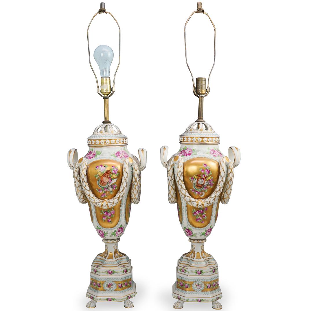 Pair of Dresden Porcelain Lamps (1 of 10)
