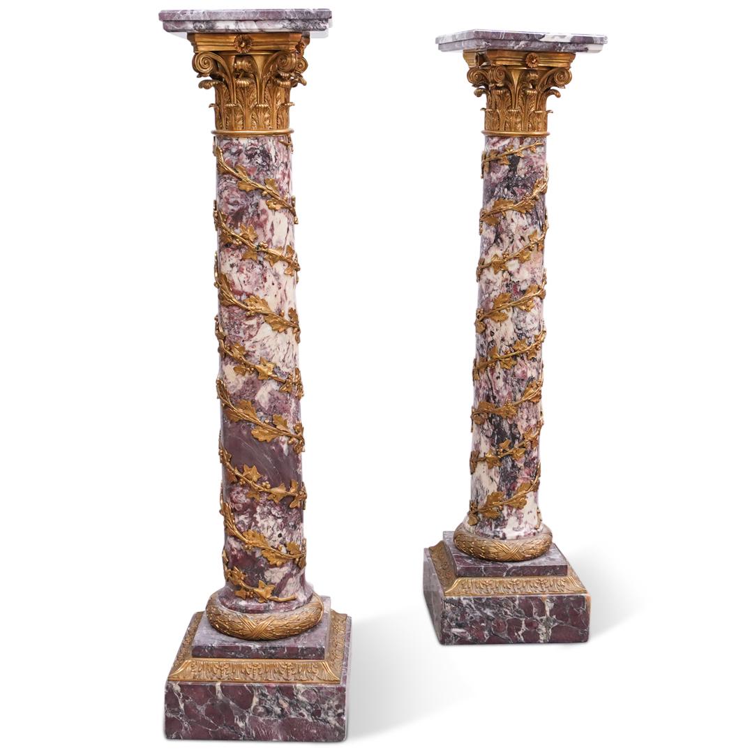 Pair of Red Marble Ormolu Mounted Pedestals (1 of 9)