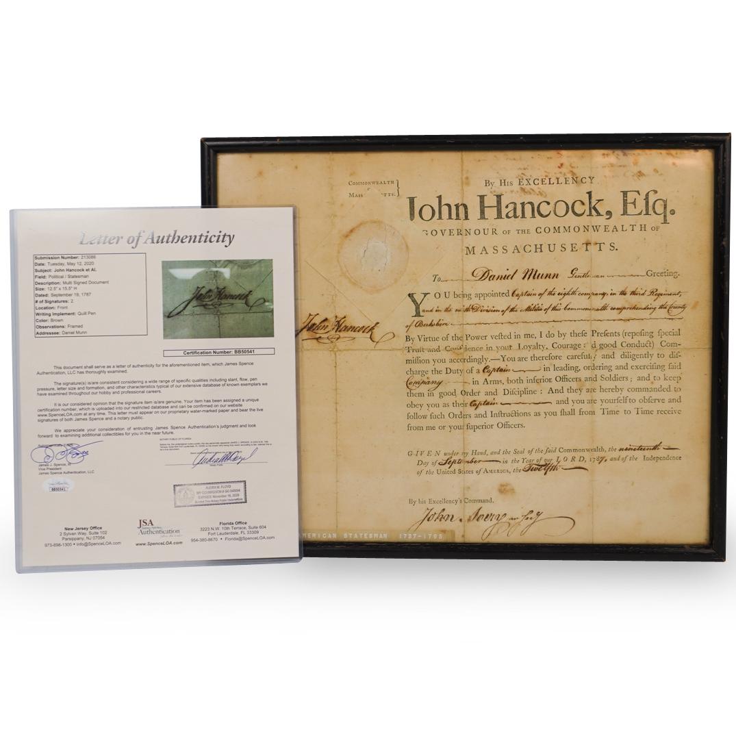 John Hancock Signed Military Appointment Document (JSA (1 of 8)