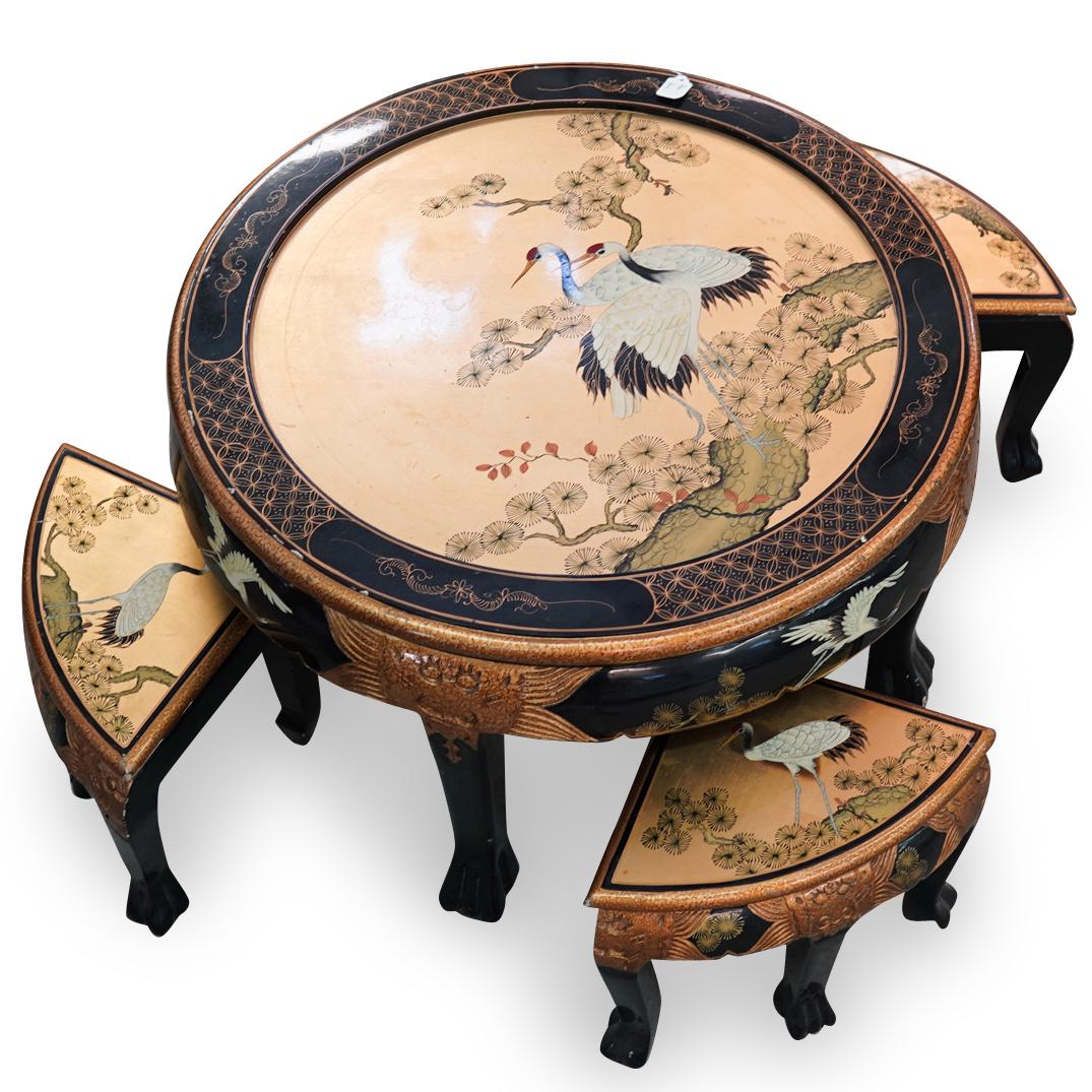 (5 Pc) Japanese Hand Painted Lacquered Table (1 of 9)