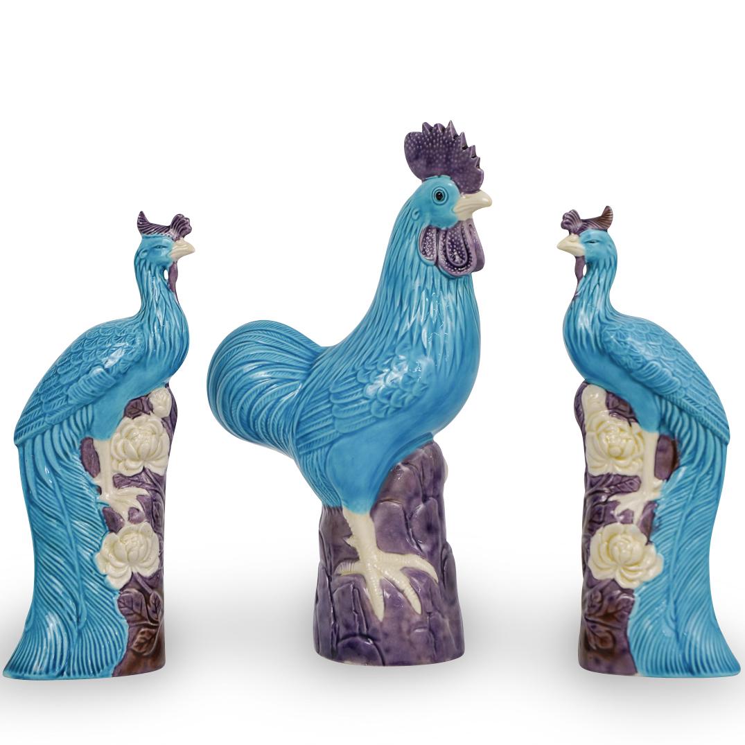 (3 Pc) Chinese Porcelain Rooster Figurines (1 of 4)