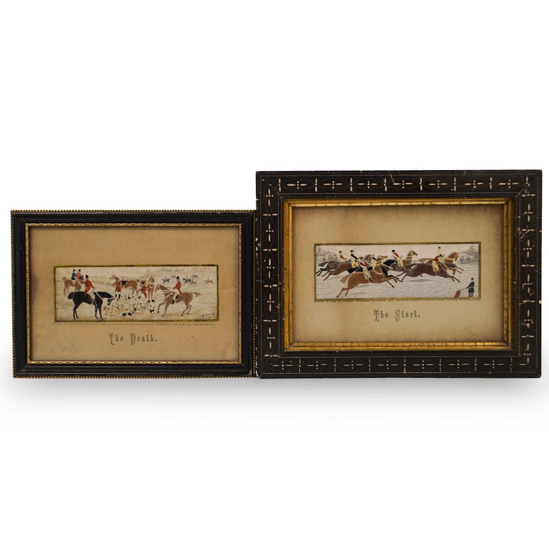 (2 Pc) Thomas Stevens English Hunt Needleworks on Silk (1 of 5)