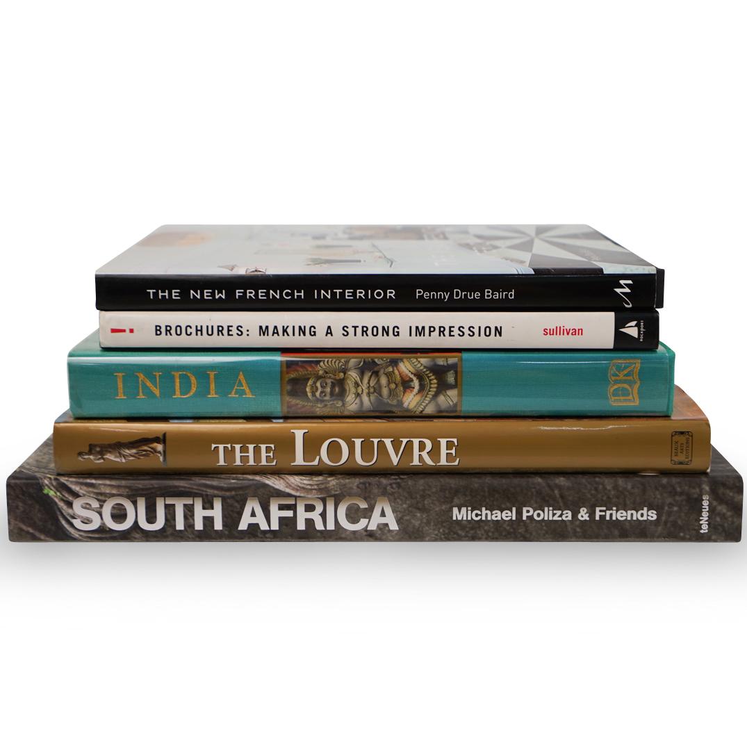 (5 Pc) Coffee Table Book Collection: DESCRIPTION: (5 Pc) Book collection. includes: "INDIA" hardcover book by DK publishing. "South Africa" hardcover book by TeNeues publishing, "The Louvre" hardcover book by Rizzoli International Public