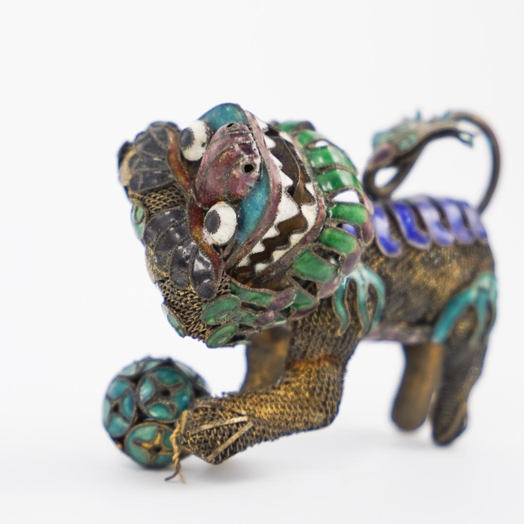 19th Ct Chinese Silver Enamel Foo Dog (1 of 2)