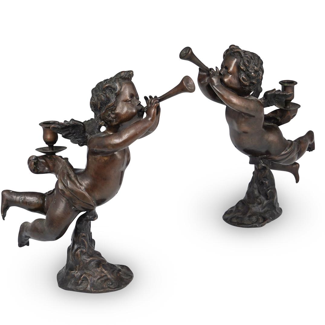 Pair of Bronze Cherub Candle Holders (1 of 9)