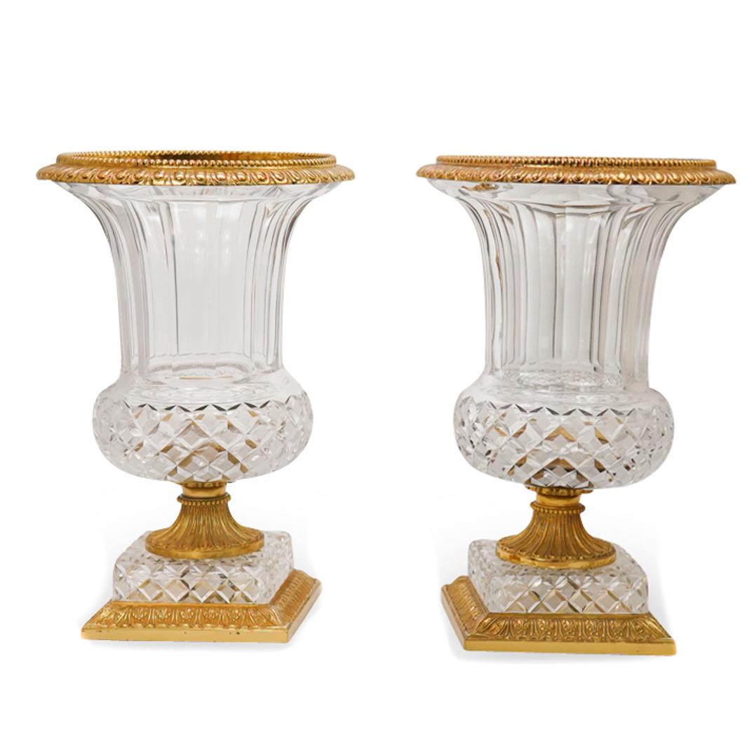 Pair of Gilded Bronze Mounted Cut Crystal Urns (1 of 4)