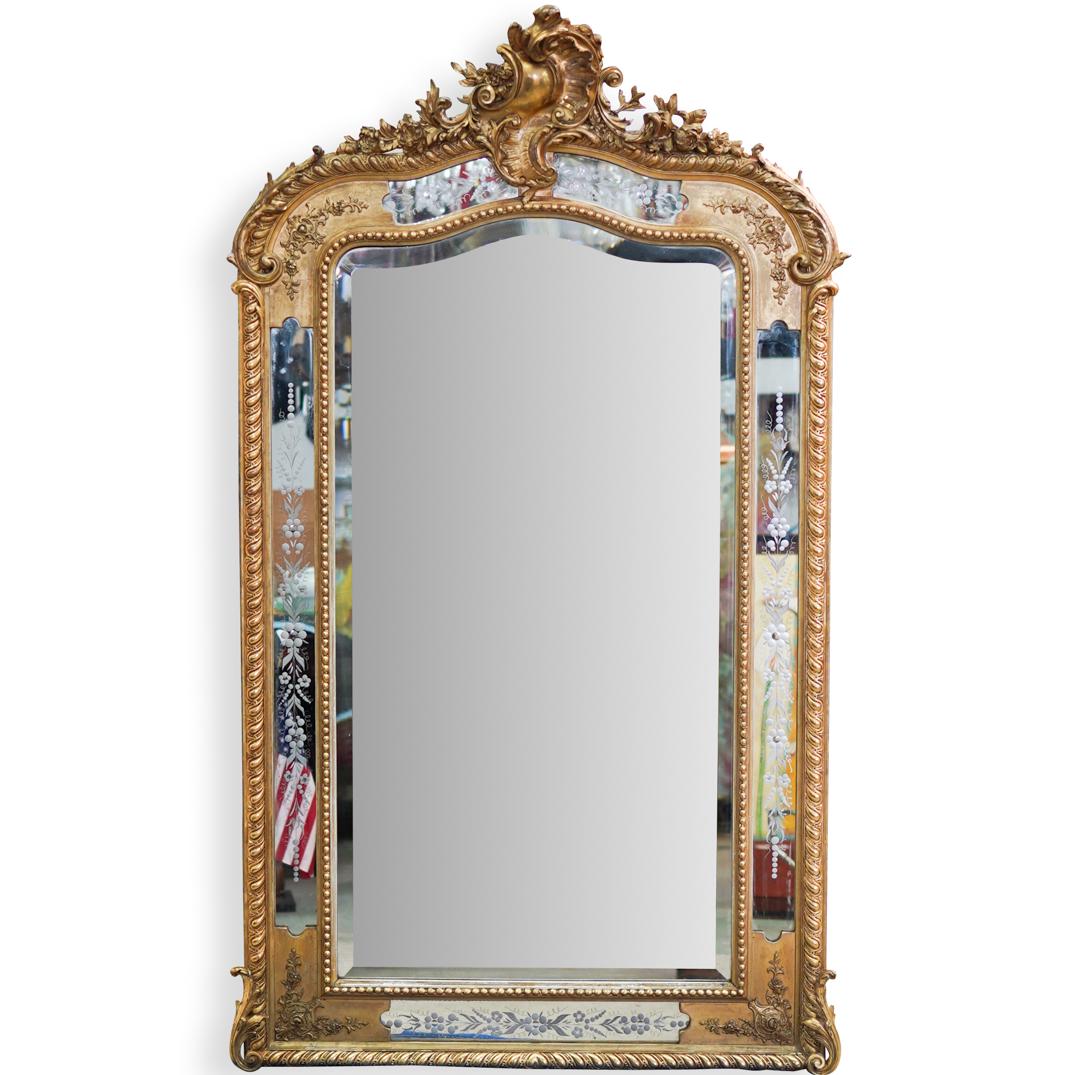 Antique Carved Gilt Wood Mercury Glass Mirror (1 of 6)