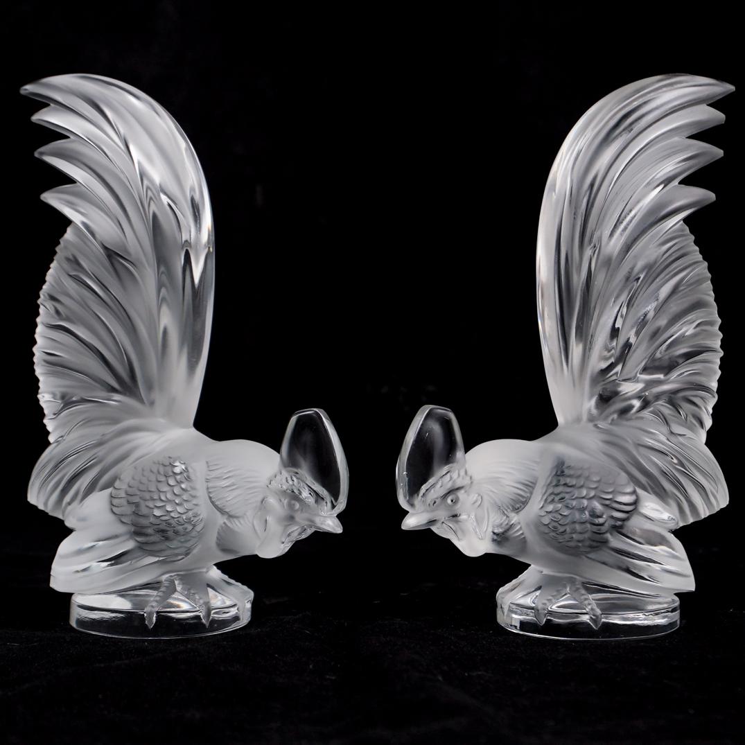 Pair Of Lalique "Rooster" Paperweights (1 of 5)