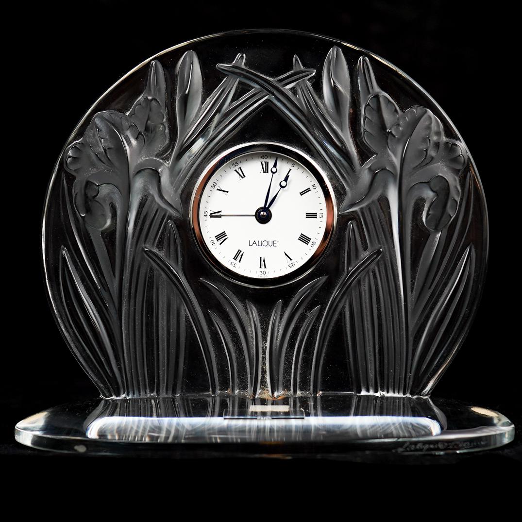 Lalique France Signed "Irises" Clock (1 of 5)