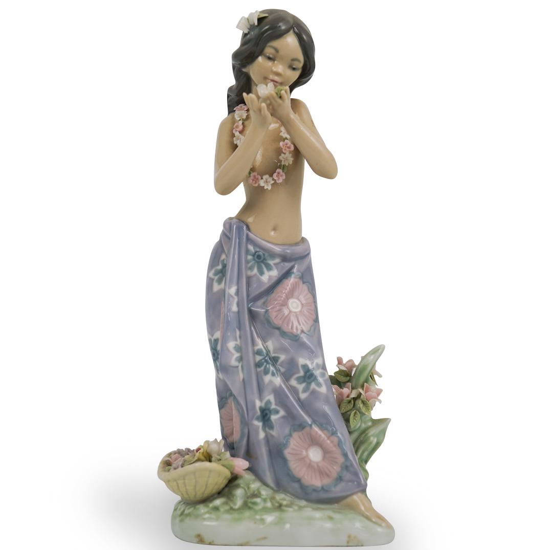 Lladro "Aroma Of The Island" Figurine: DESCRIPTION: A Lladro "Aroma Of The Island" glazed porcelain figurine, with traditional markings, in original box. #1480 CIRCA: 20th Ct. ORIGIN: Spain DIMENSIONS: H:9.5" x W:3" x L:4" CONDITION: flowe