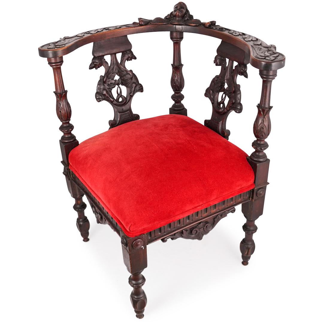 Victorian Carved Wooden Corner Chair (1 of 7)