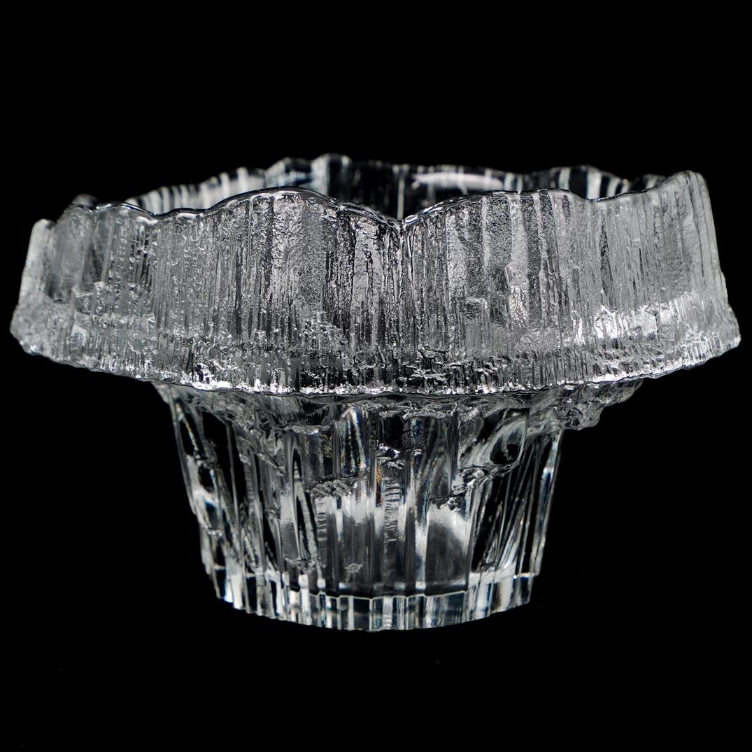 Tapio Wirkkala Signed Crystal Centerpiece: DESCRIPTION: A Tapio Wirkkala signed crystal centerpiece bowl, Incised signature to underside "Tapio Wirkkala, 3450"CIRCA: 20th Ct.ORIGIN: FinlandDIMENSIONS: H:6.5" x D:11"CONDITION: Great condition. 