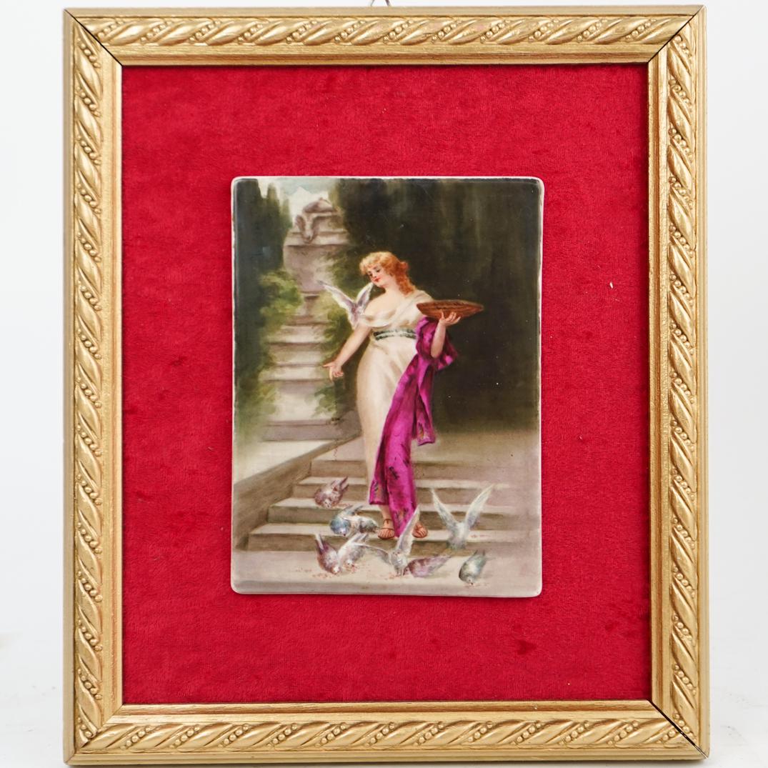 Continental Hand Painted Porcelain Framed Plaque (1 of 3)