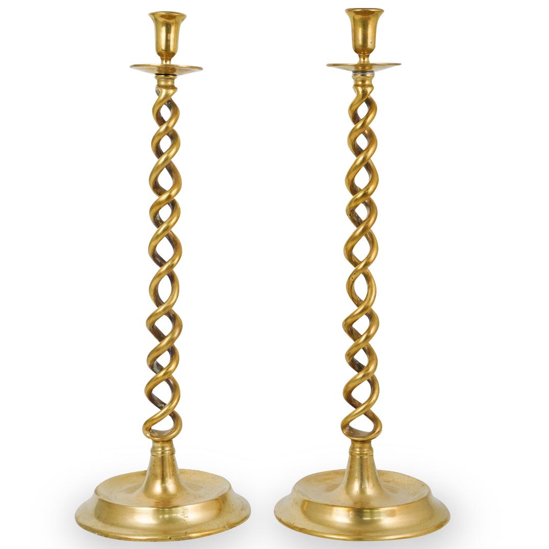 Pair of Bronze Twisted Candlestick Holders (1 of 5)