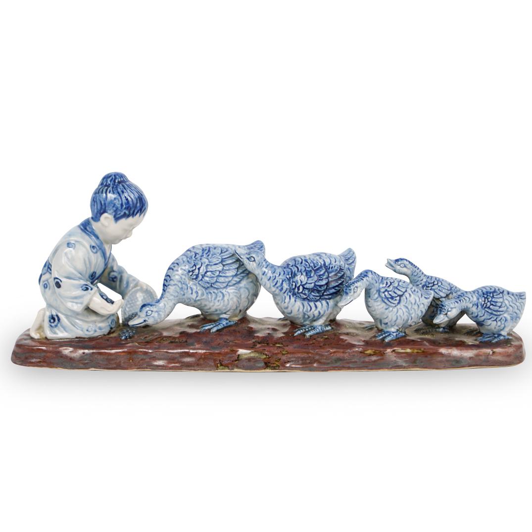Japanese Porcelain Bird Feeding Figurine (1 of 6)