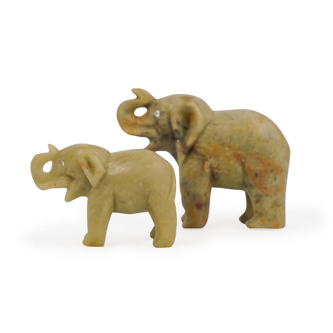 (2 Pc) Miniature Chinese Soapstone Elephants (1 of 4)