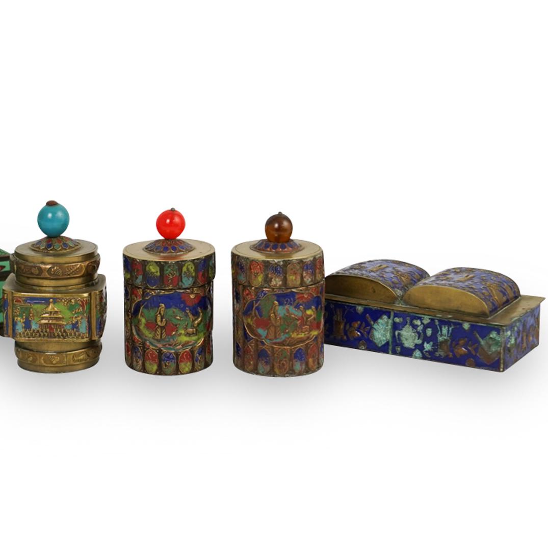(4 Pc) Chinese Cloisonne Boxes (1 of 6)