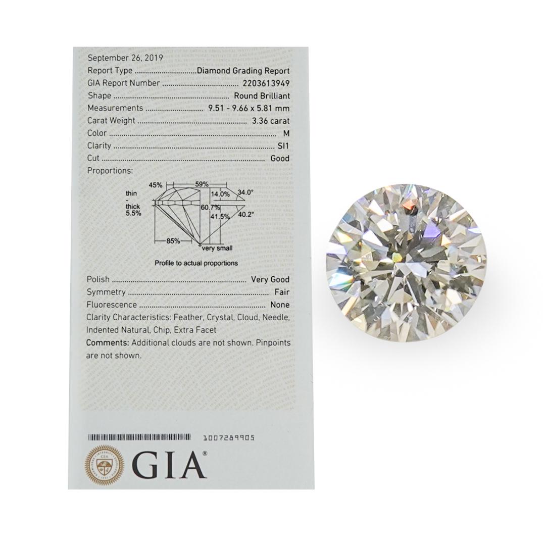 GIA Round Brilliant 3.36 Carat Diamond (1 of 6)