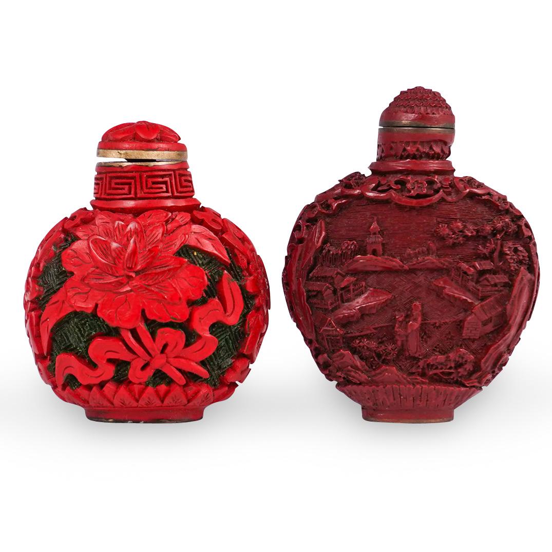 (2 Pc) Chinese Cinnabar Snuff Bottles (1 of 4)