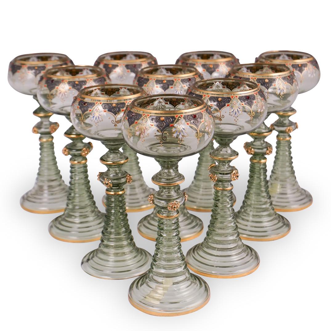 (10 Pc) Set Of Moser Bohemian Enamel Hock Glasses (1 of 6)