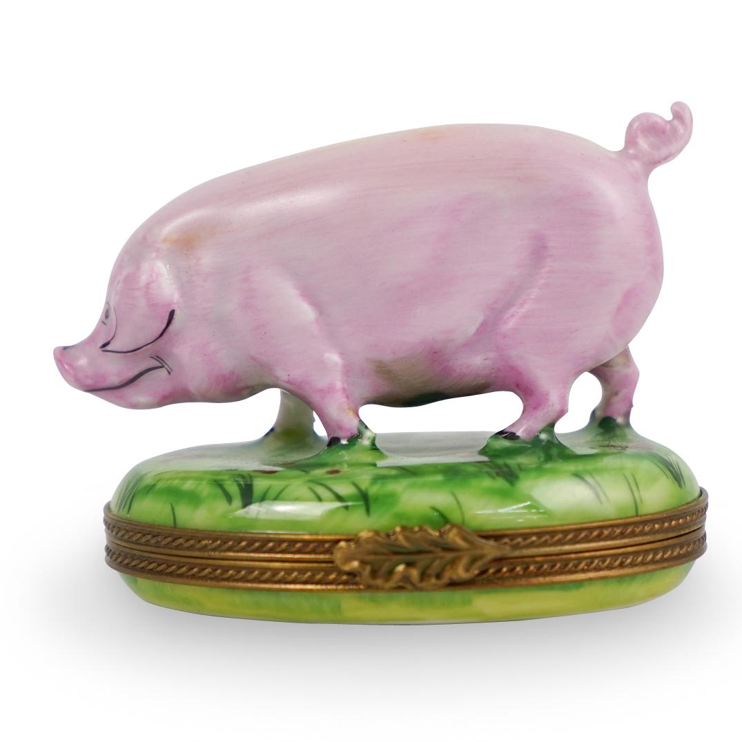 Limoges Peint Main Pig Trinket Box (1 of 4)