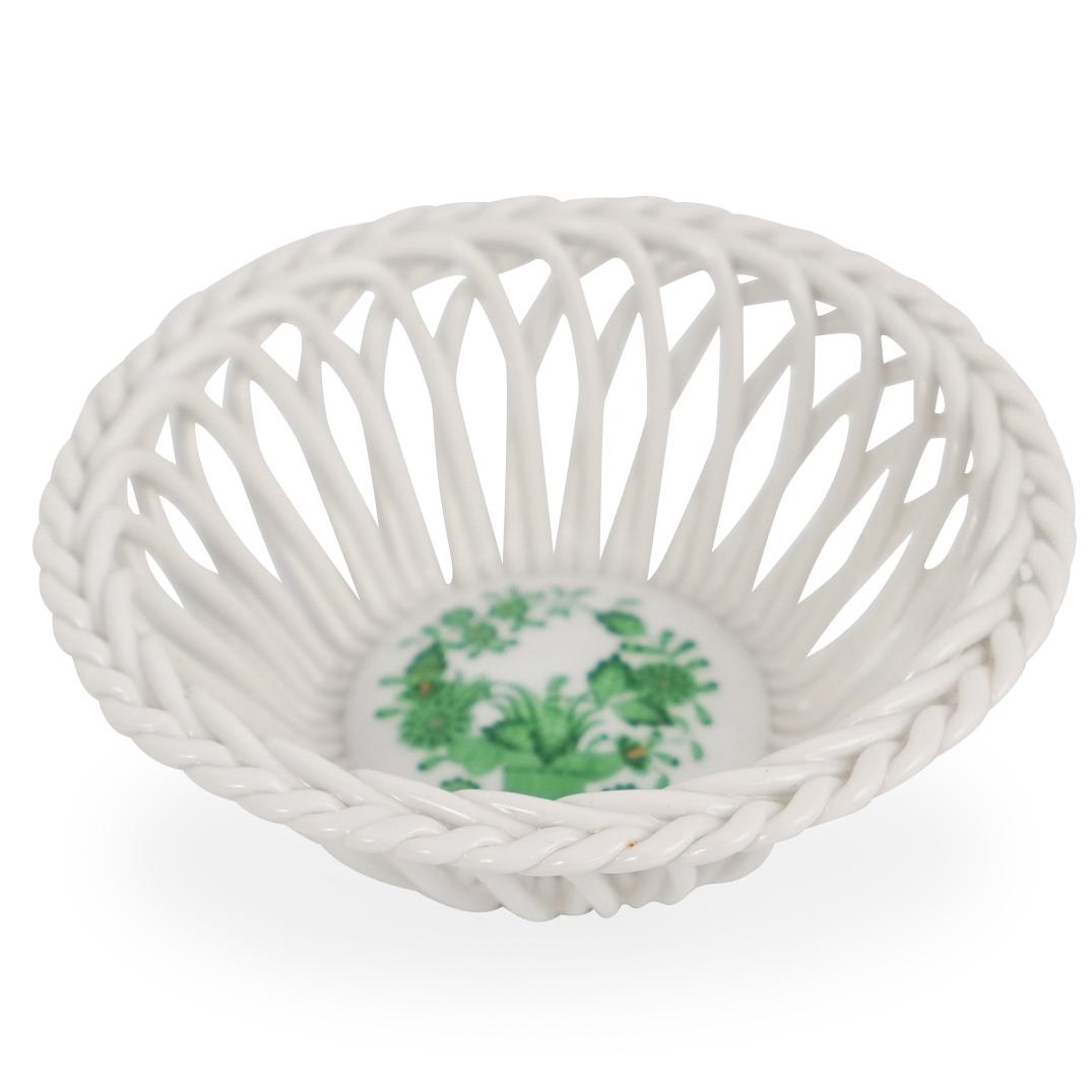 Herend "Green Bouquet" Open Work Basket (1 of 3)