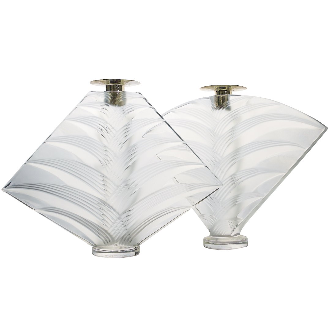(2 Pc) Lalique "Ravelana" Crystal Candlesticks (1 of 5)