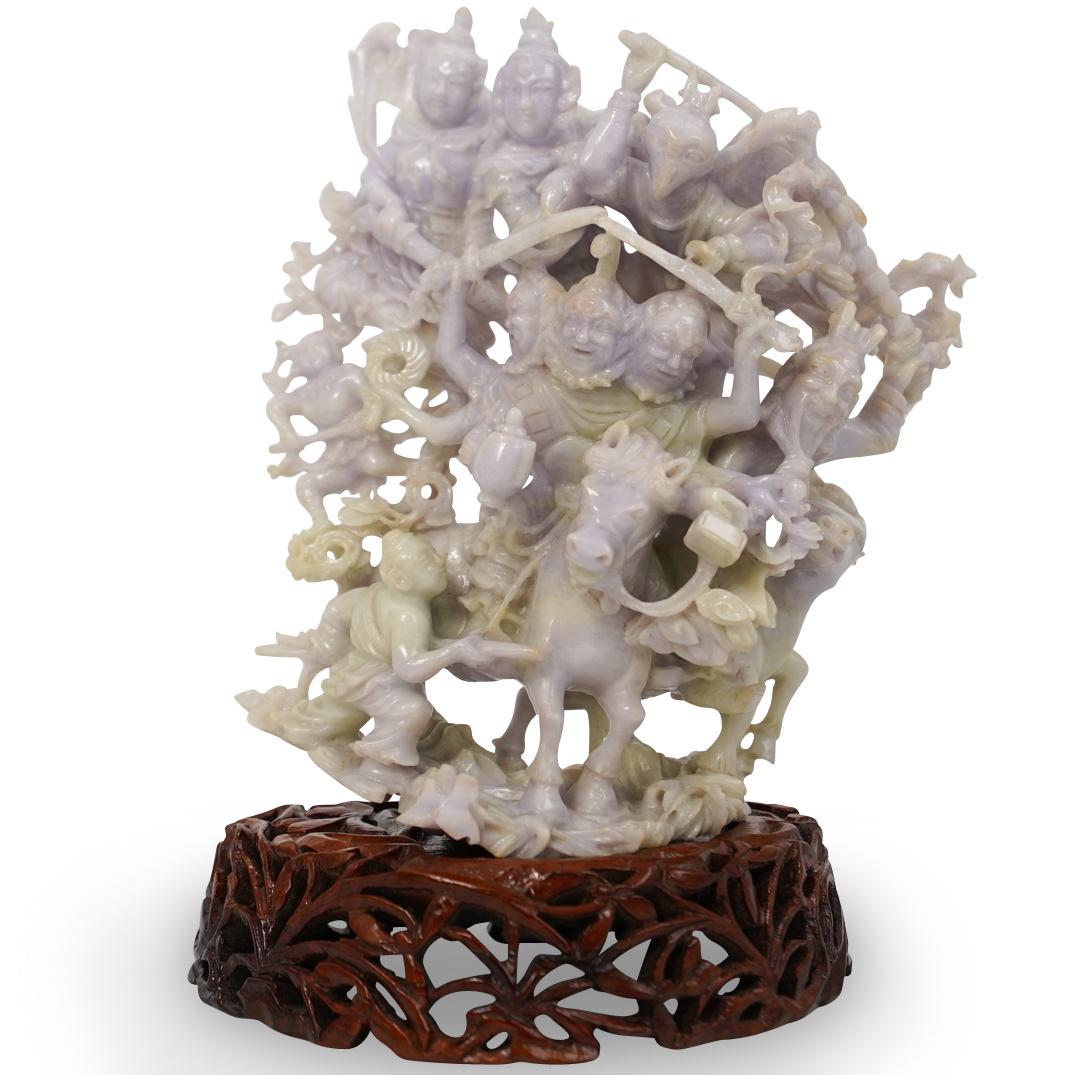 Chinese Hand Carved Jadeite Lavender Figural Group (1 of 7)