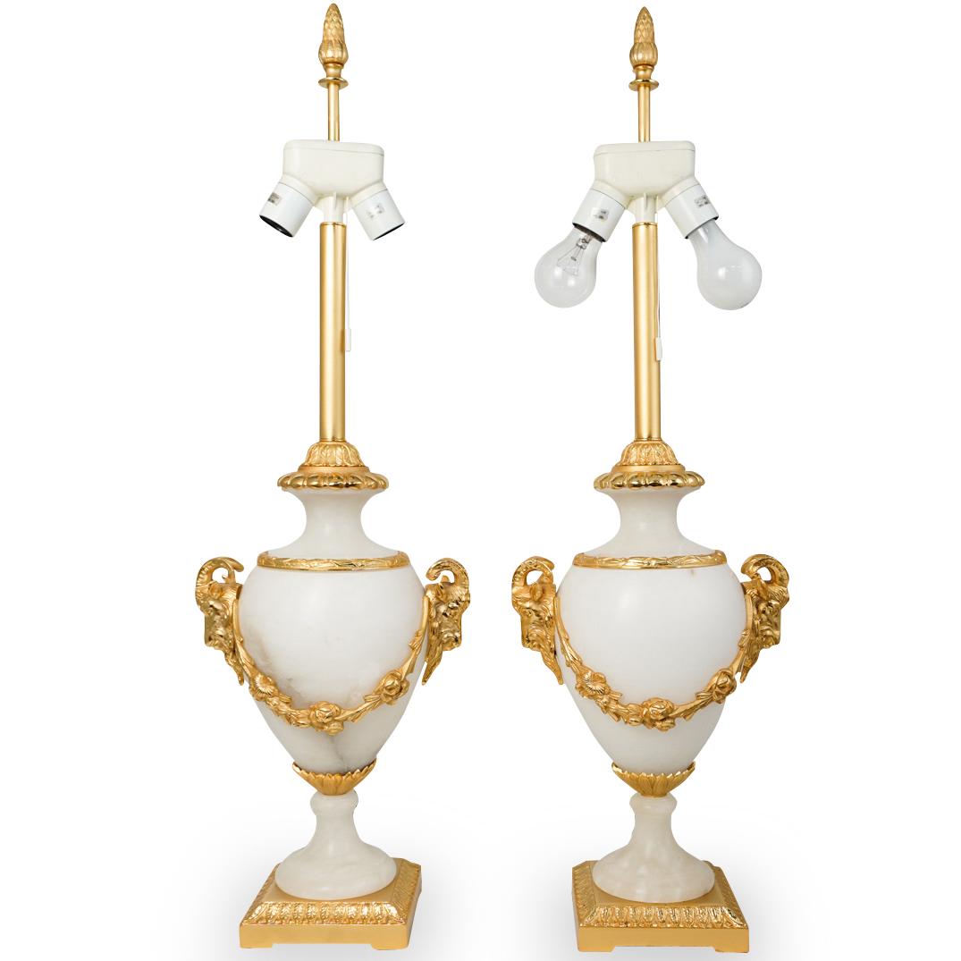 Pair Carrera Marble & Dore Bronze Urn Table Lamp (1 of 5)