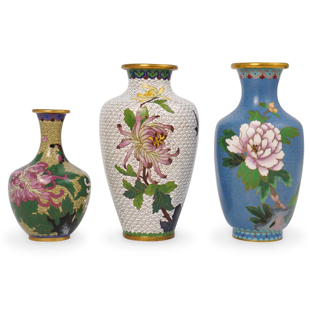 (3 Pc) Cloisonne Vase Grouping (1 of 5)