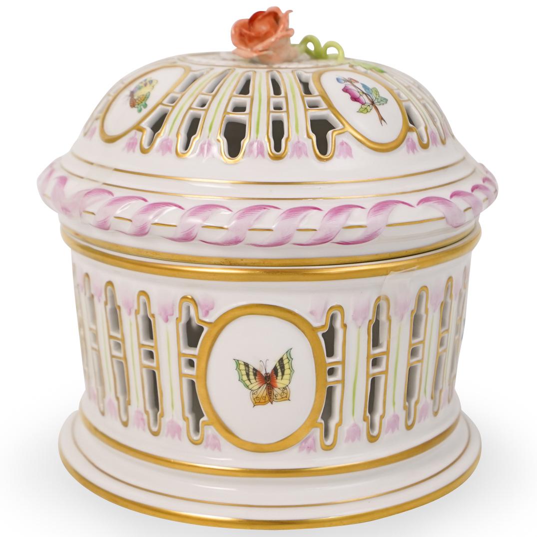 Large Herend Porcelain Reticulated Covered Dish (1 of 6)