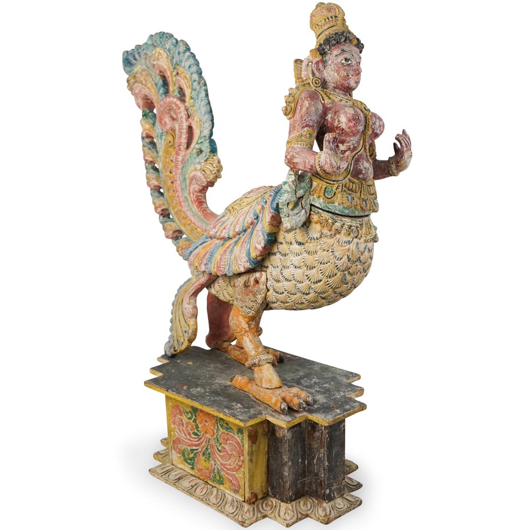 Wood Carved Kinnara Statue (1 of 5)