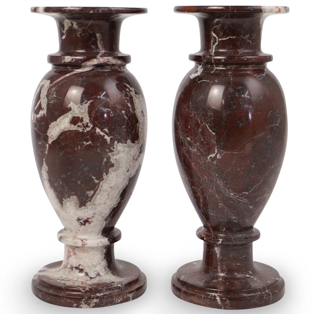 Pair Of Marble Vases: DESCRIPTION: A pair of decorative marble vases. CIRCA: 20th Ct. ORIGIN: Pakistan DIMENSIONS: H: 10" x D: 4" CONDITION: Great condition. See lot description for details on item condition. More detailed
