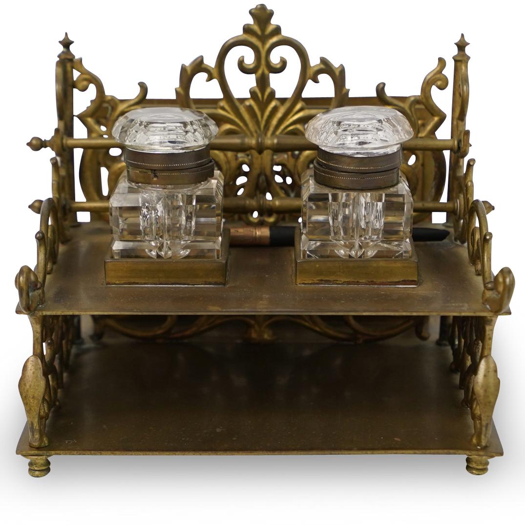Antique Crystal & Brass Inkwell (1 of 3)