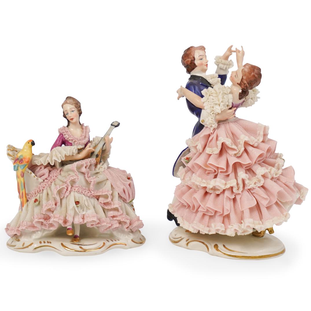 (2 Pc) Dresden Porcelain Figurines (1 of 6)