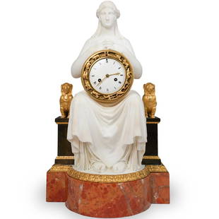 Important 19th Cent Empire Gilt Bronze and Ochre Marble: Important 19th Cent Empire Gilt Bronze and Ochre Marble Clock. Attributed to Sculptor Francois Masson (1745-1807). He was one of the most important French sculptors of the last third of the 18th